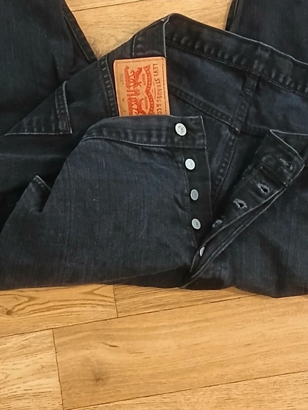 501 Button Fly Origianal  Jeans Black Denim Jeans - Classic Straight Fit